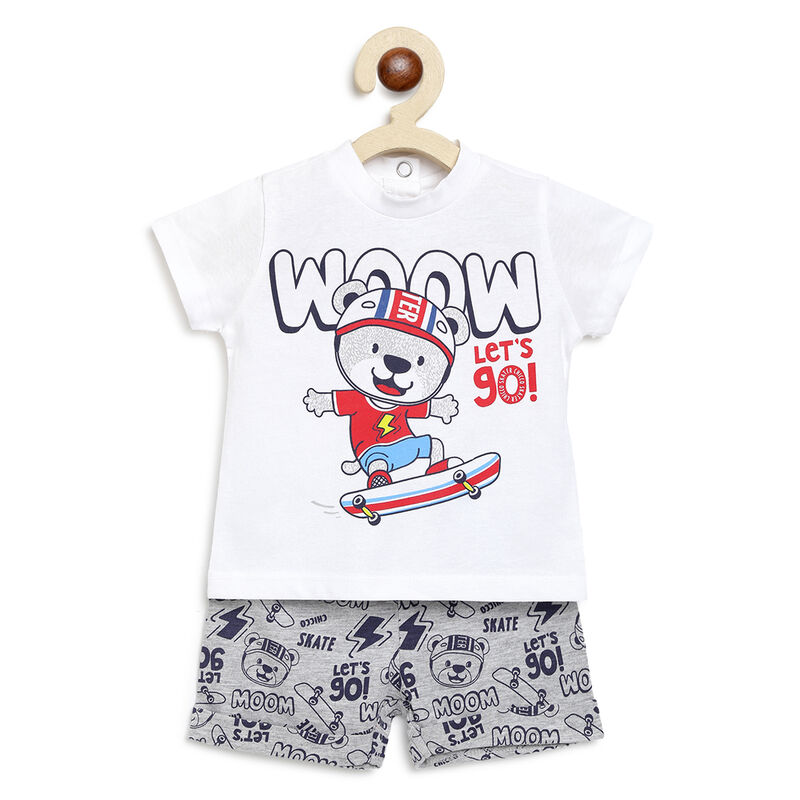 Boys Light Grey Printed 2 Pc Set T-shirt with Short Trouser image number null